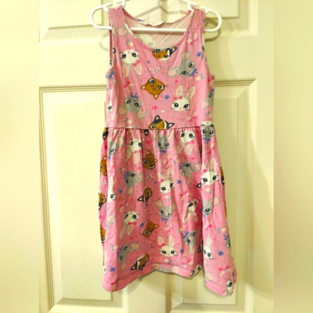Girls' dress with kittens and bunnies print